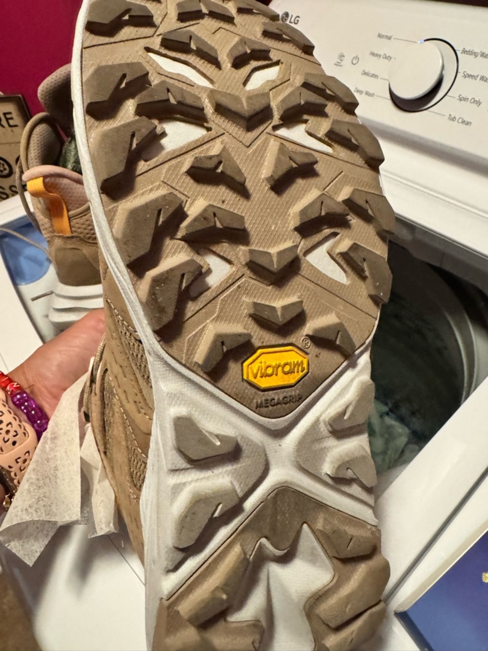 Hoka Beige Tan Athletic Trail Shoe with White Sole - Picture 9 of 10